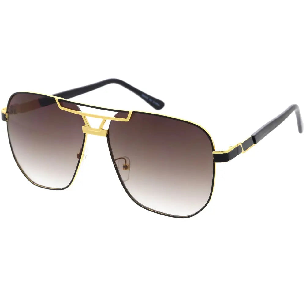 Set of 12 black and gold aviator sunglasses with gradient brown lenses and metal frames model sa574