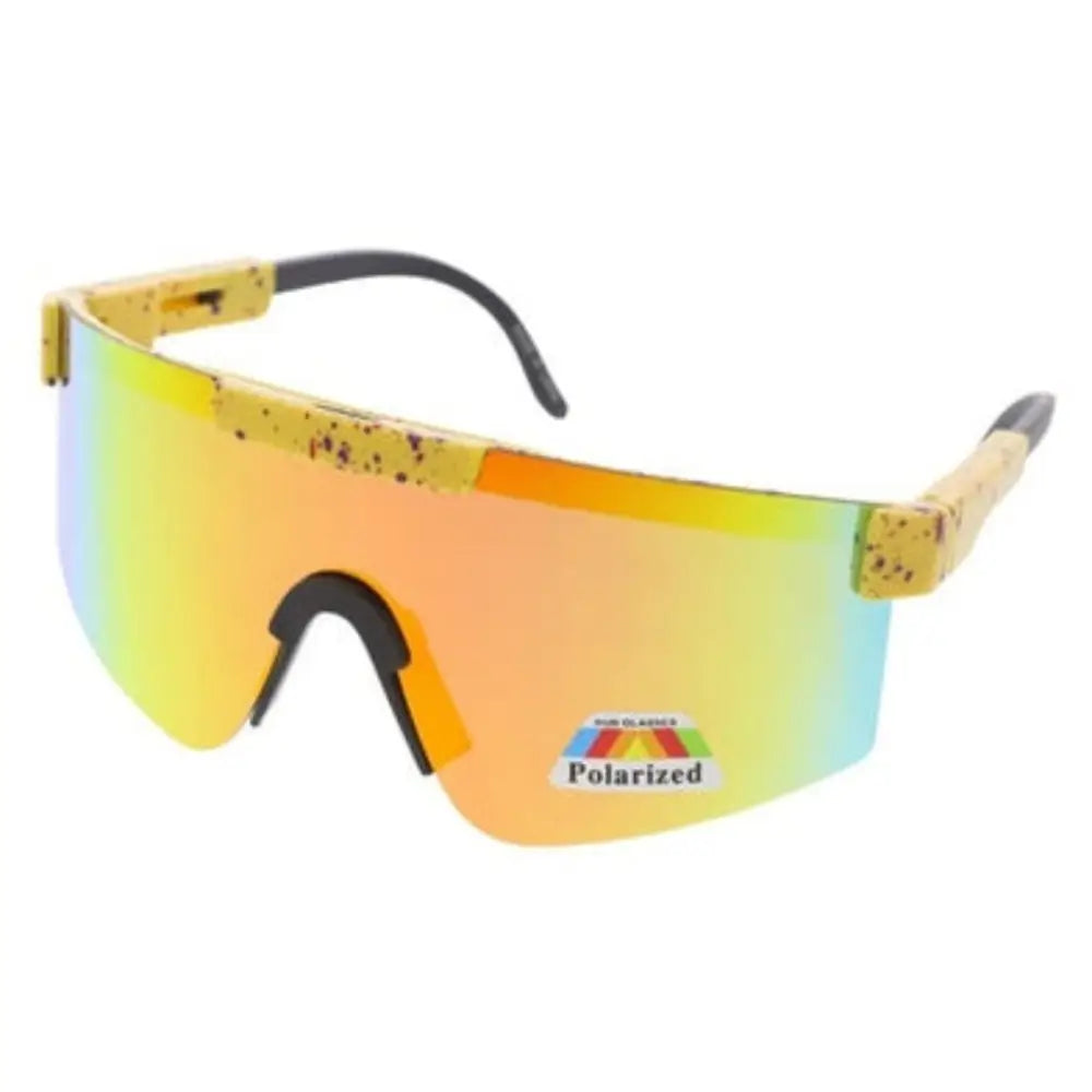 Set of 12 vibrant gradient polarized sunglasses with speckled yellow frames and black temple tips