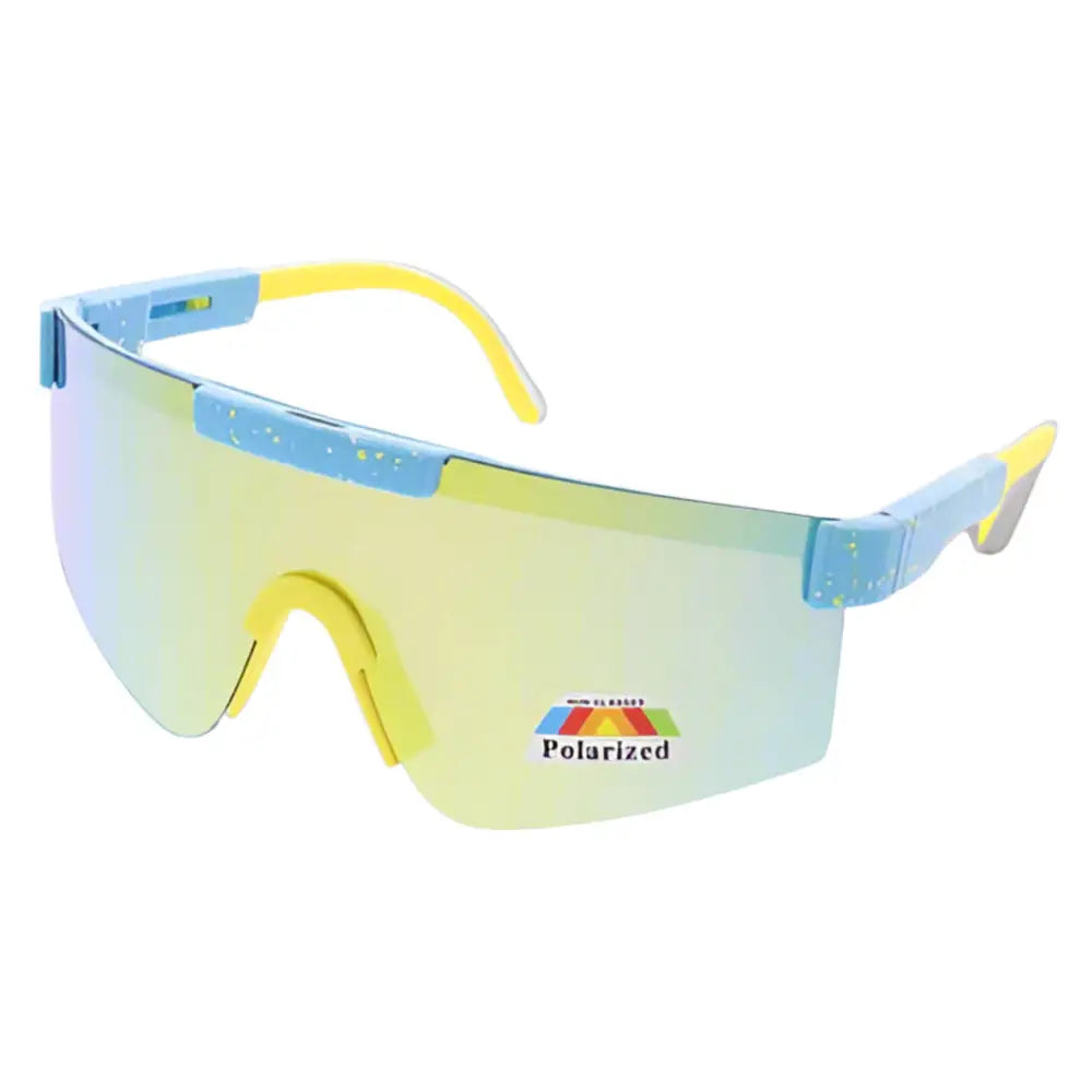 Set of 12 polarized sunglasses with vibrant yellow and light blue rectangular frames and lens in style SA605P