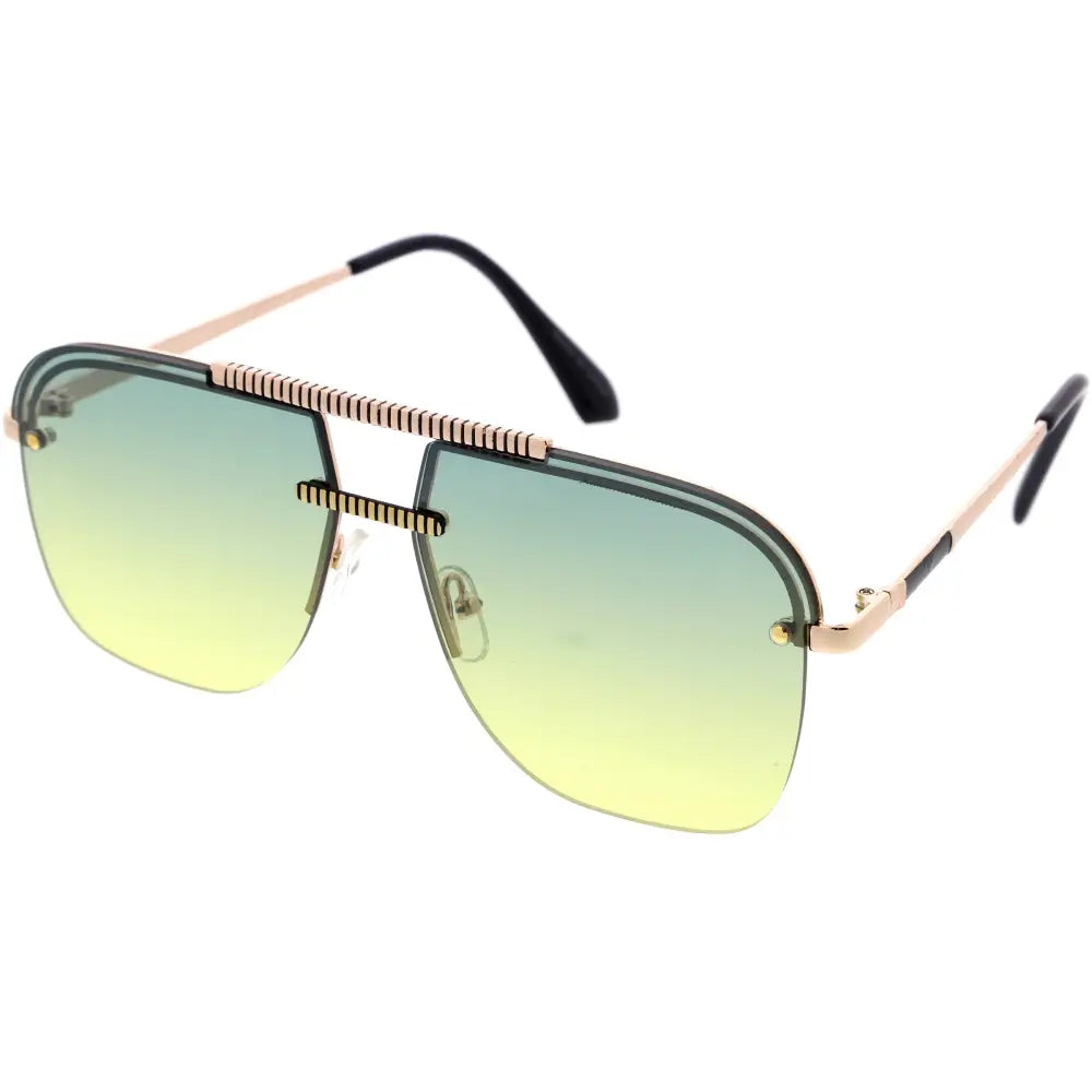 Juego de 12 gafas de sol de aviador con montura metálica oro rosa y lentes degradados de verde a amarillo