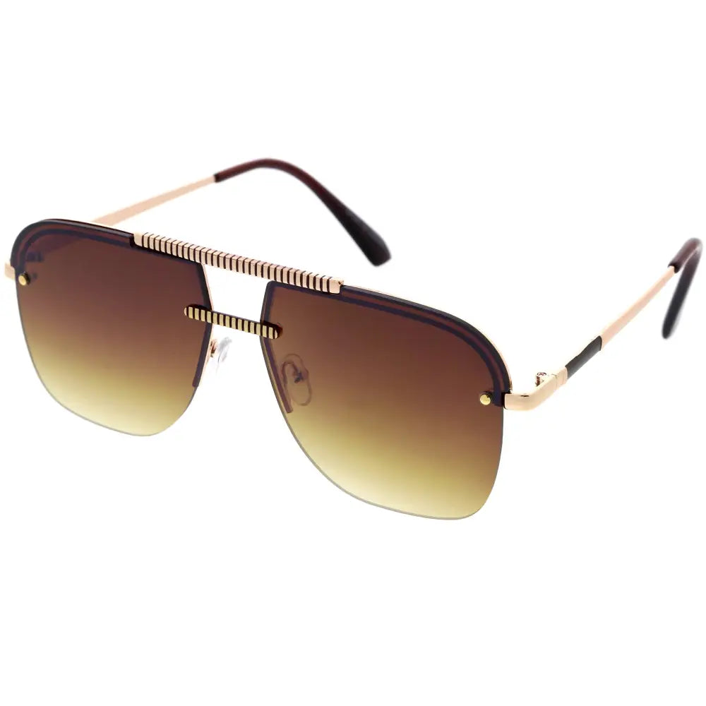 Set of 12 gold-toned aviator sunglasses with gradient brown lenses and textured metal bridge