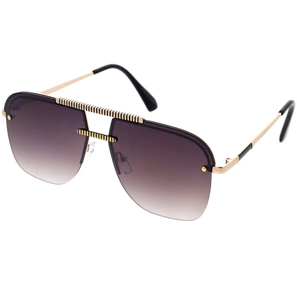 Set of 12 gold-toned aviator sunglasses with gradient dark brown lenses and black temple tips