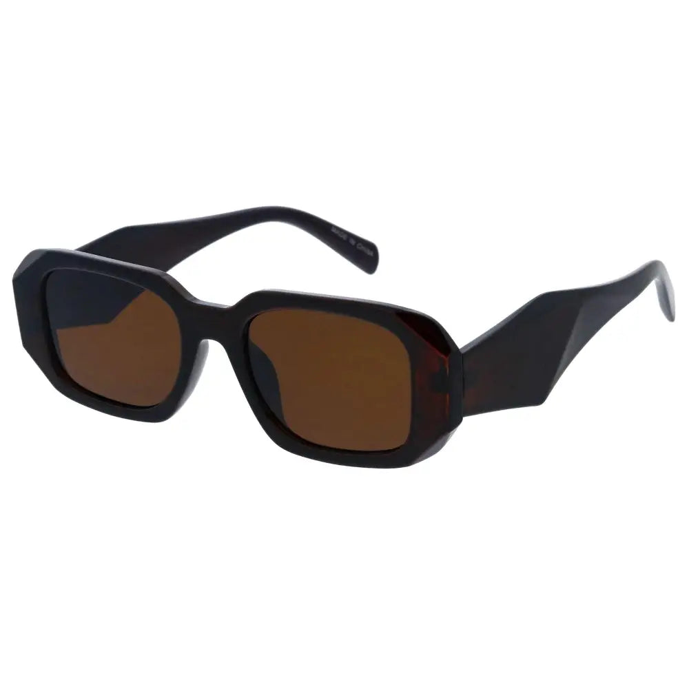 Gafas de sol rectangulares negras con lentes marrones y diseño moderno y estilizado, juego de 12, modelo sa742