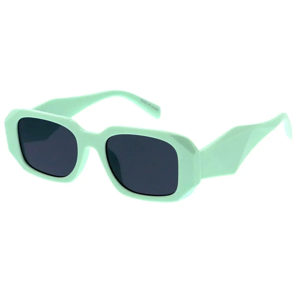 Set of 12 mint green geometric-frame sunglasses with dark gray lenses labeled SA742