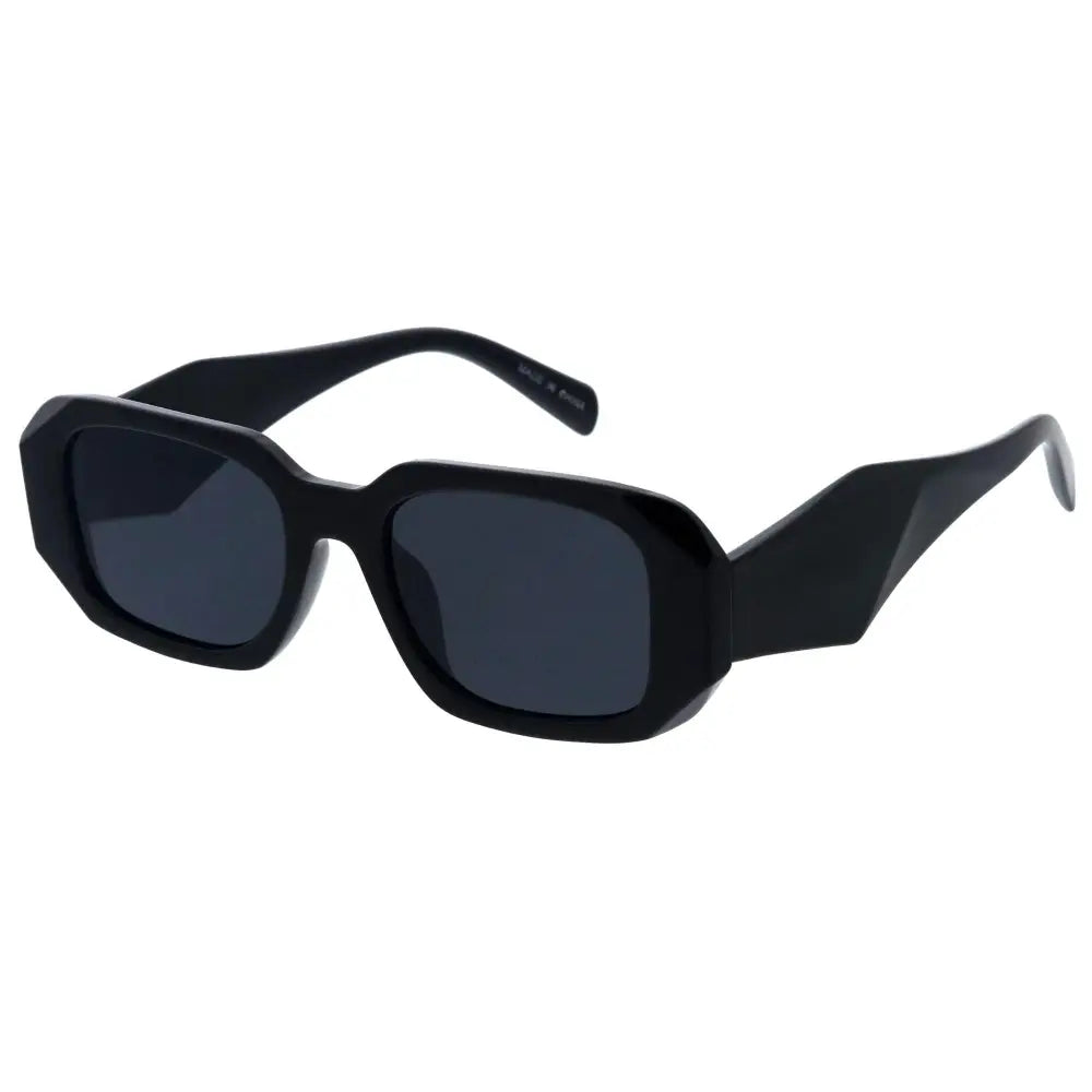 Gafas de sol rectangulares negras con montura de plástico brillante y lentes gris oscuro, juego de 12 sa742