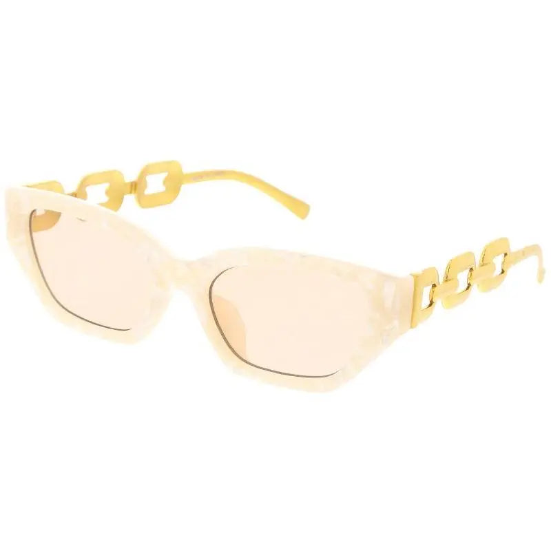 Cat-eye sunglasses with translucent pale pink lenses and gold-tone chain-link frame set of 12 SA801