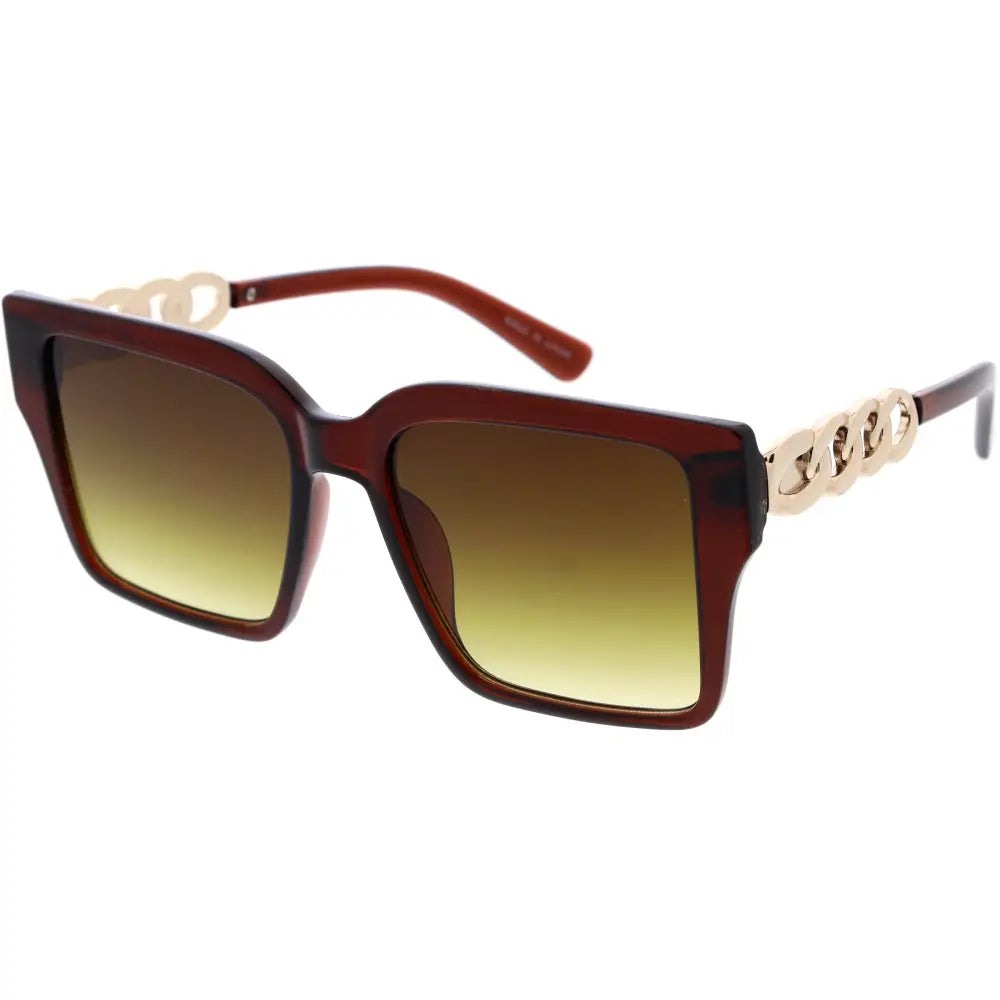 Brown square sunglasses with gold chain-link temples and gradient brown to yellow lenses set of 12 sa803