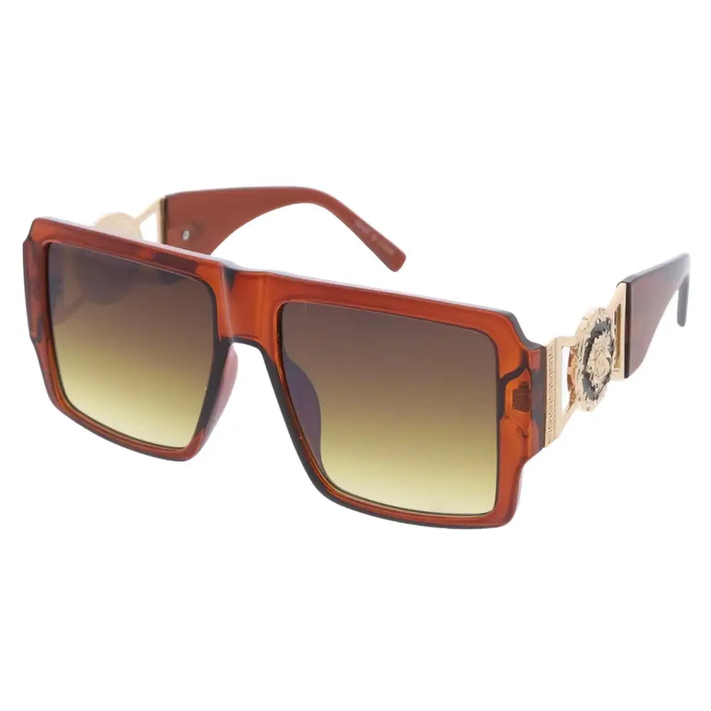 Brown translucent square-frame sunglasses with gradient lenses and gold-tone hardware set of 12 sa805