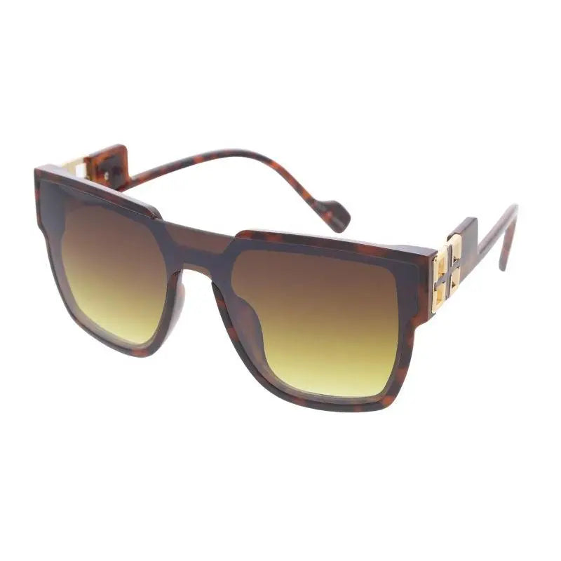 Tortoiseshell acetate square-frame sunglasses with gradient brown to yellow lenses and gold-tone metal accents set of 12