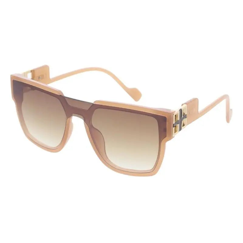 Beige-framed sunglasses with gradient brown lenses and gold-tone metal accents on the temples set of 12
