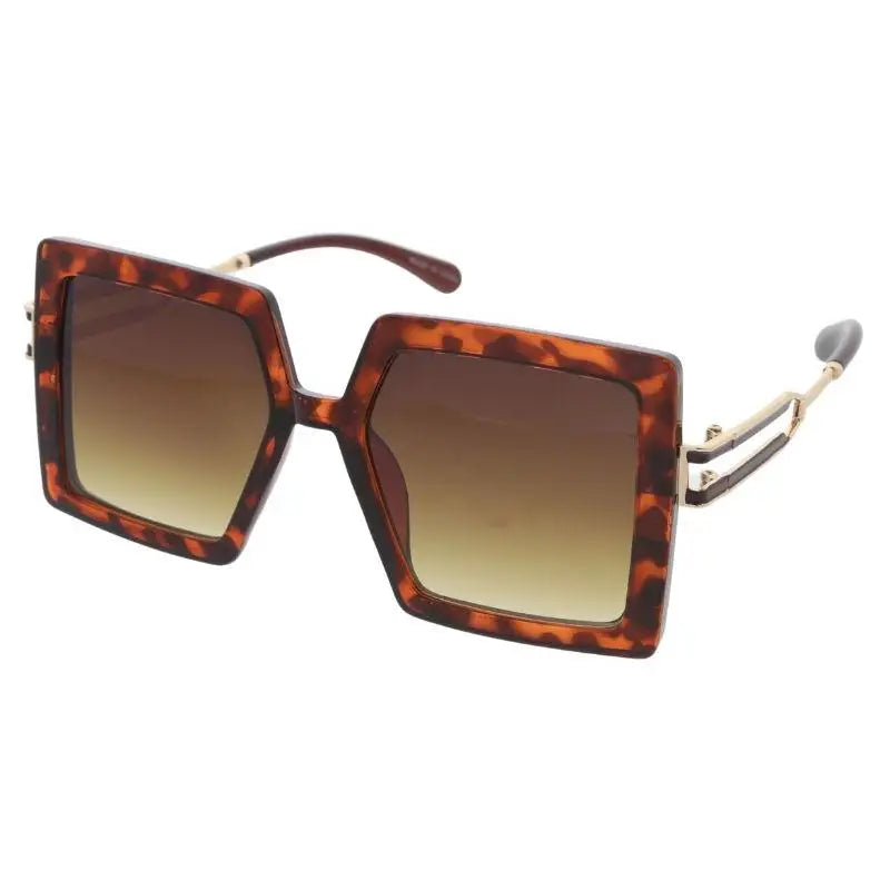 Brown tortoiseshell square sunglasses with gradient brown lenses and gold-tone metal accents set of 12