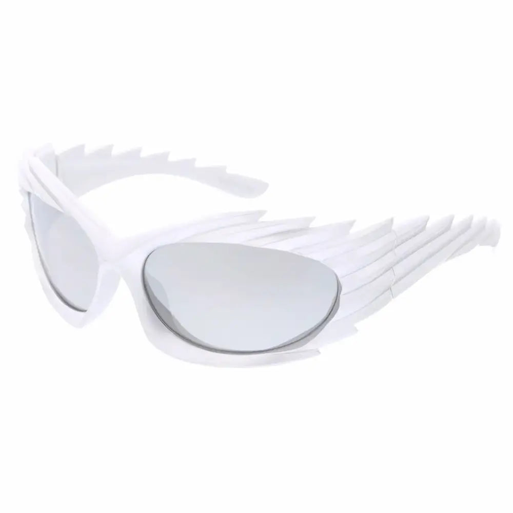Set of 12 white winged sunglasses with mirrored lenses and a sleek futuristic design model SA865
