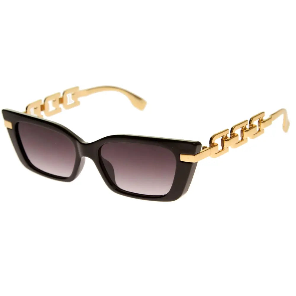 Black acetate sunglasses with gold-tone chain-link temples and gradient gray lenses set of 12 labeled SA872