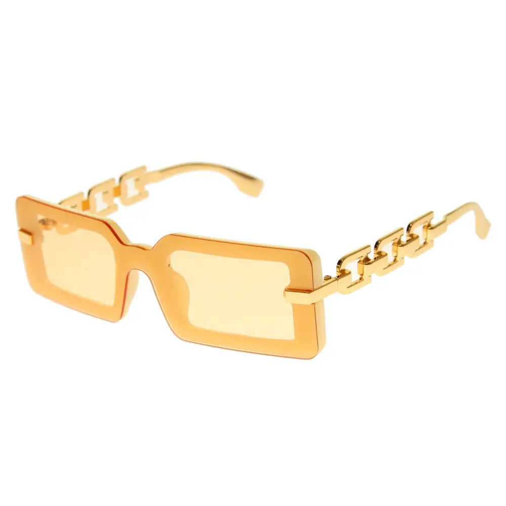 Gafas de sol rectangulares doradas con varillas de cadena y lentes ámbar translúcidos, juego de 12 sa873