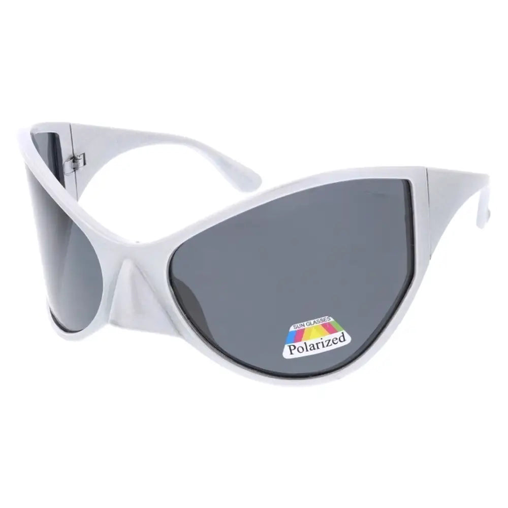 White polarized sunglasses with sleek cat-eye frame and dark gray lenses in a set of 12 sa887p