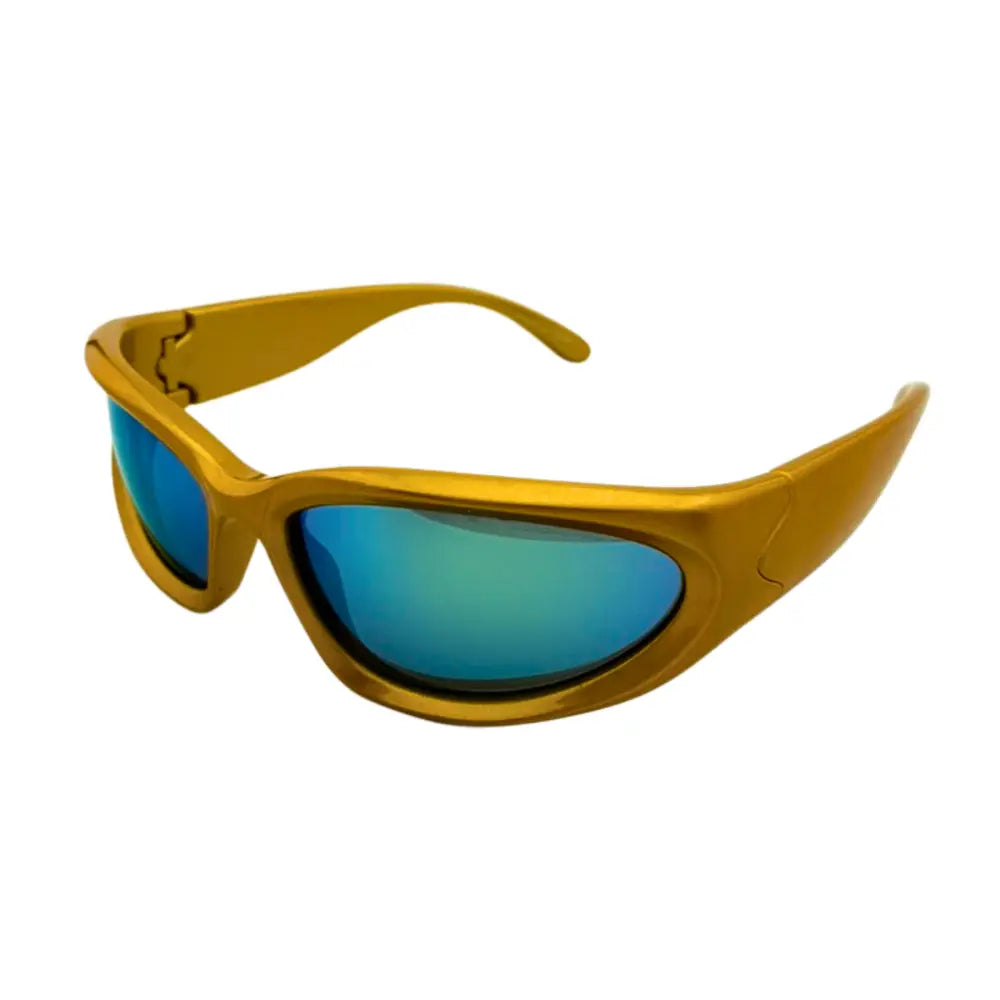 Set of 12 gold-framed sunglasses with reflective blue mirrored lenses and a classic aviator shape