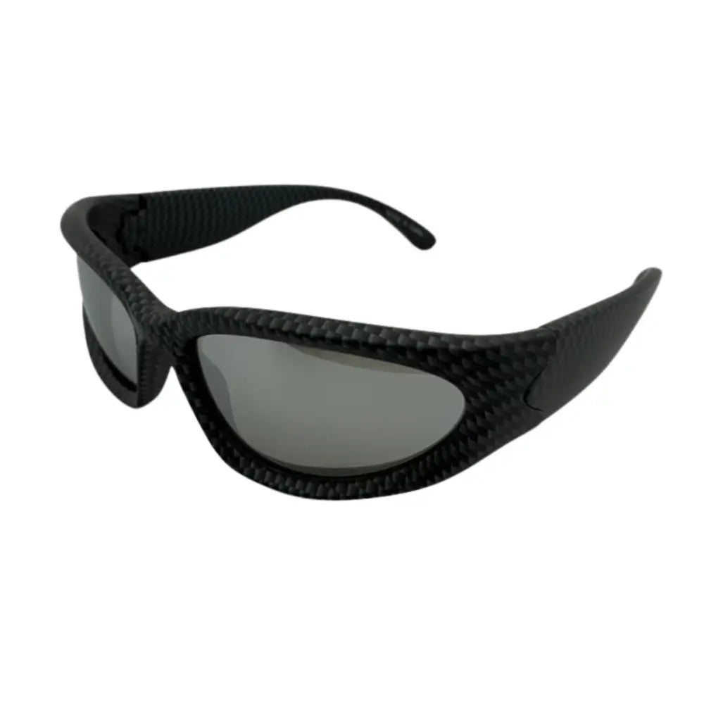 Black carbon fiber-framed sunglasses with dark gray lenses in a set of 12 titled sa894