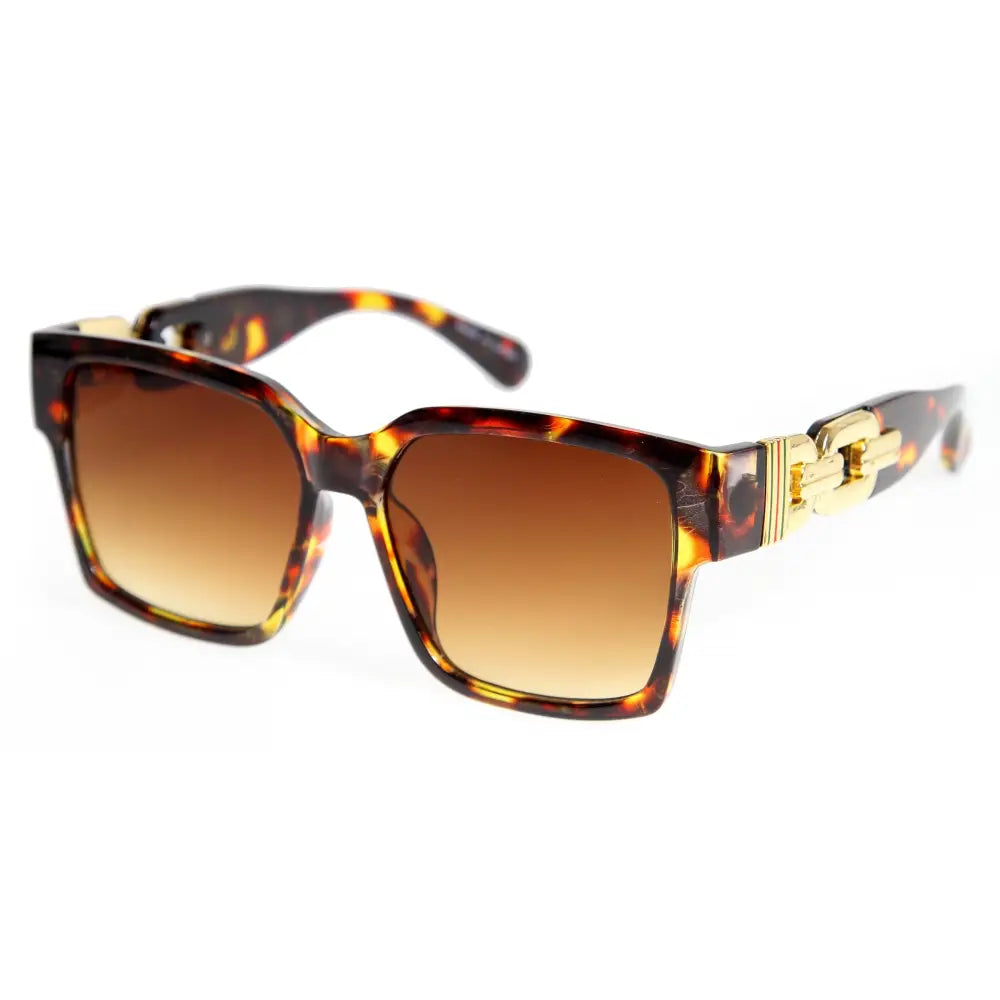 Gafas de sol de acetato carey con detalles de cadena dorada y lentes degradados marrones, juego de 12 sa907