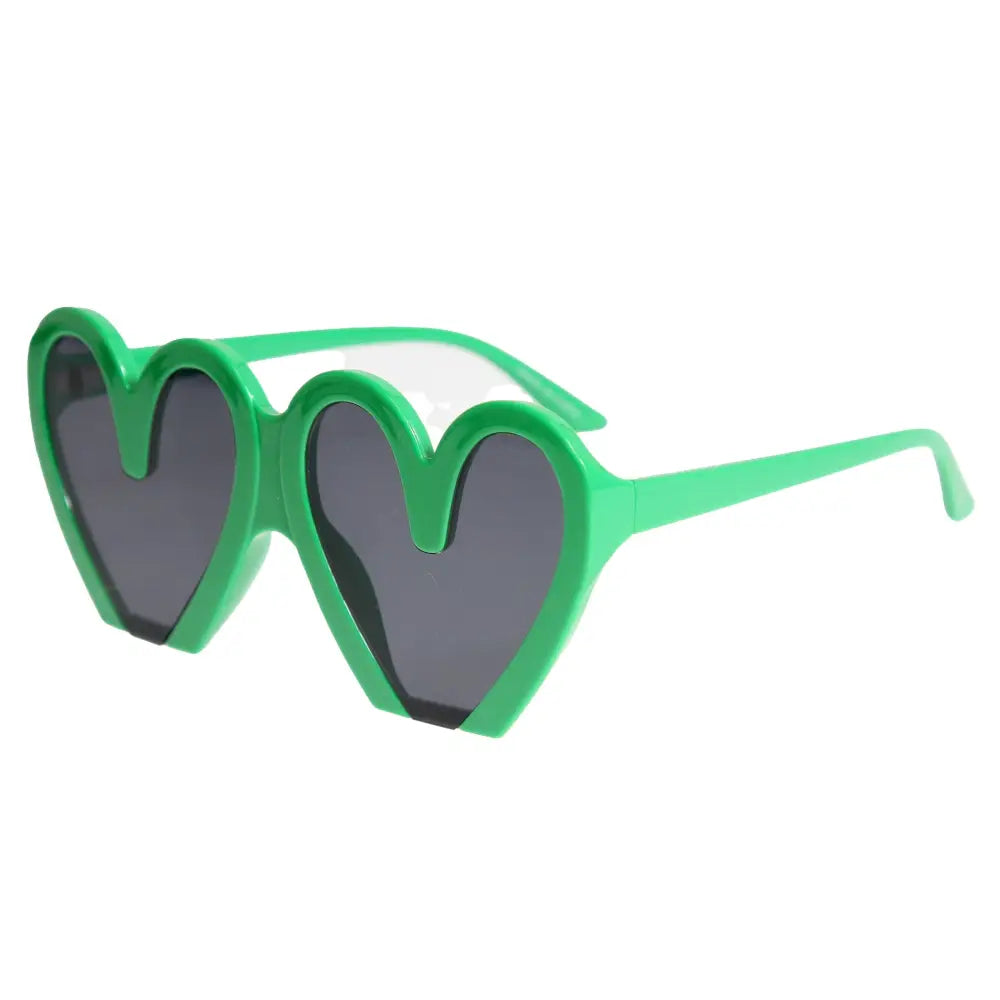 Vibrant green heart-shaped sunglasses with dark gray lenses in a set of 12 titled sa943