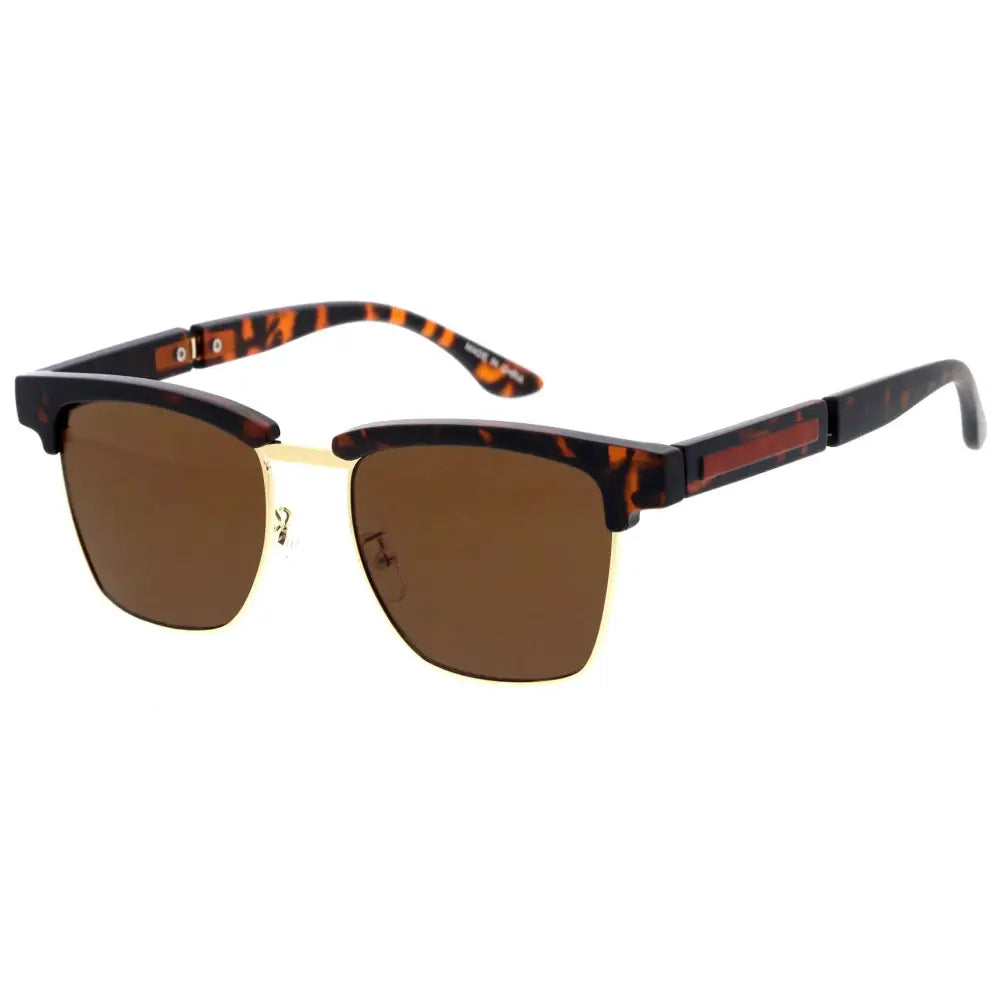 Gafas de sol de media montura de carey con detalles metálicos dorados y lentes degradados marrones, juego de 12 sa971