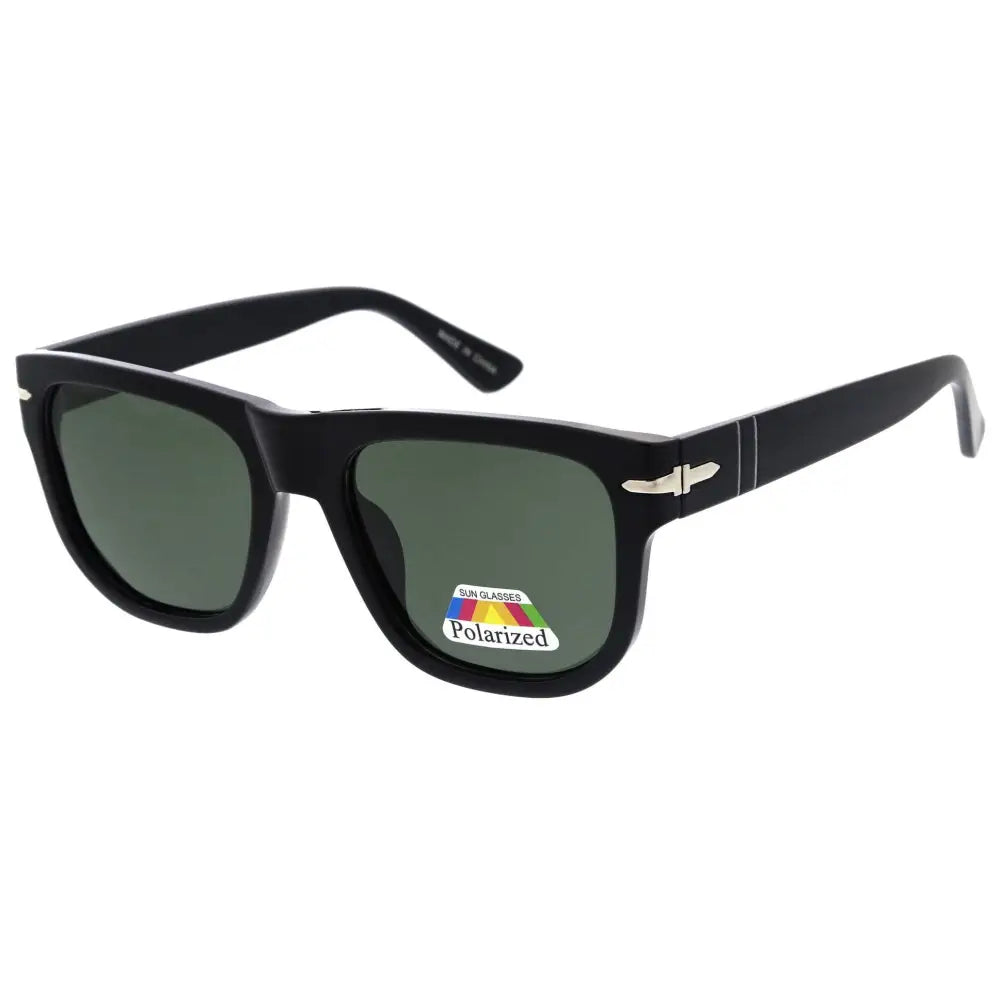 Black rectangular sunglasses with green polarized lenses in a set of 12 model sa983p
