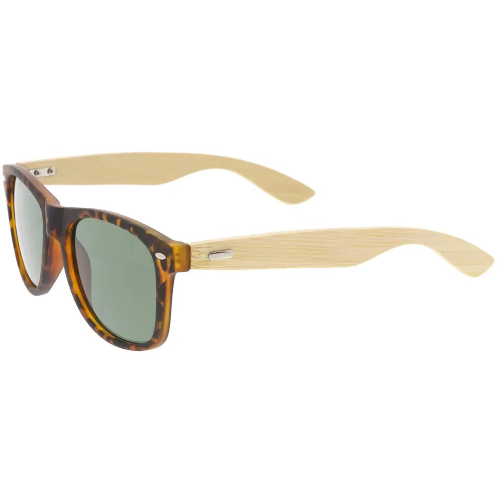 Set of 12 bamboo-framed sunglasses with tortoiseshell temples and green-tinted lenses in model w3262