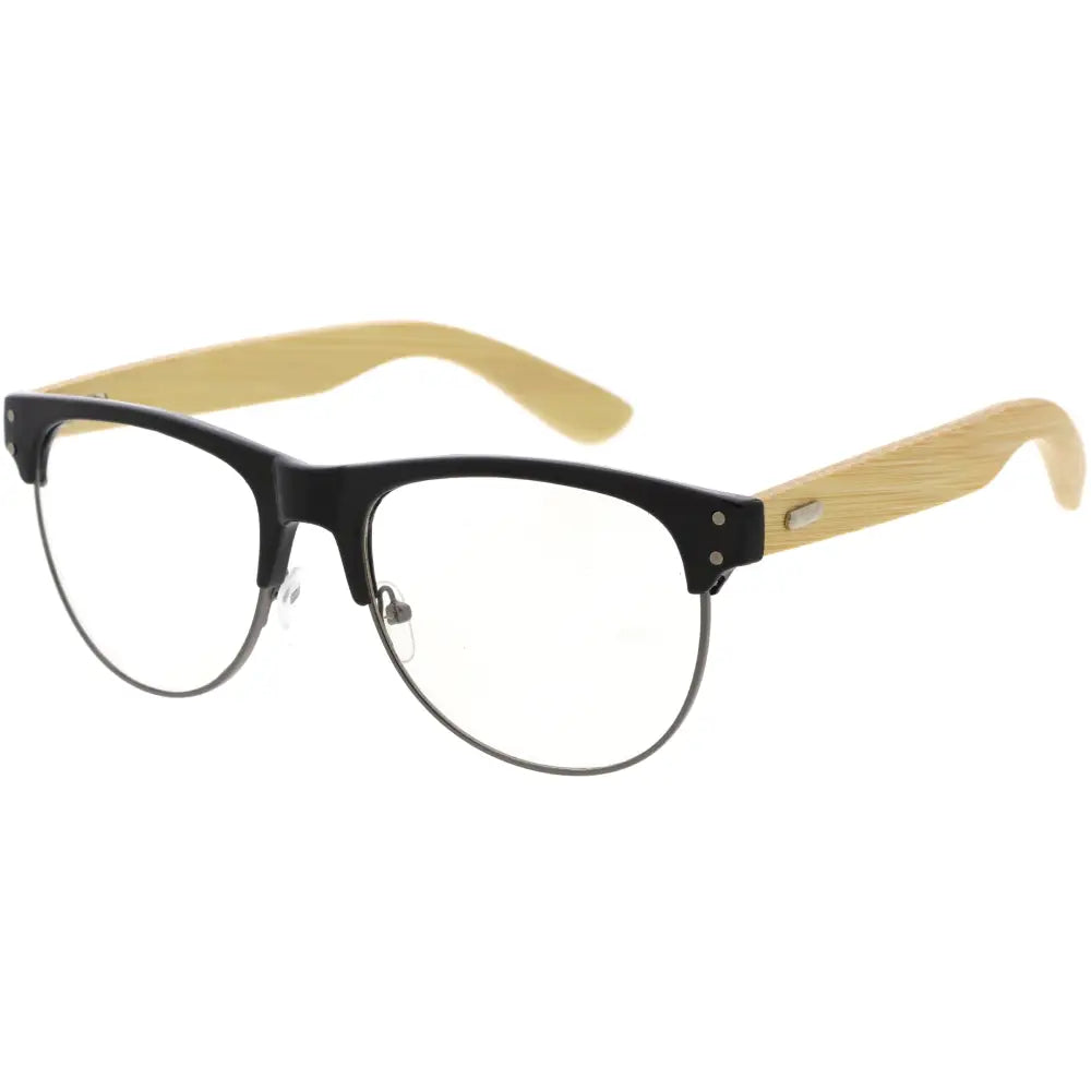 Retro-style half-rim eyeglasses with black and bamboo frames in a set of 12 w3268