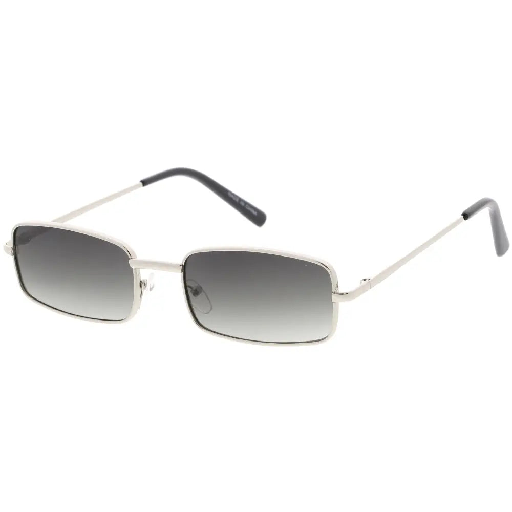 Silver-framed rectangular sunglasses with gradient gray lenses and black temple tips in a set of 12 W3280