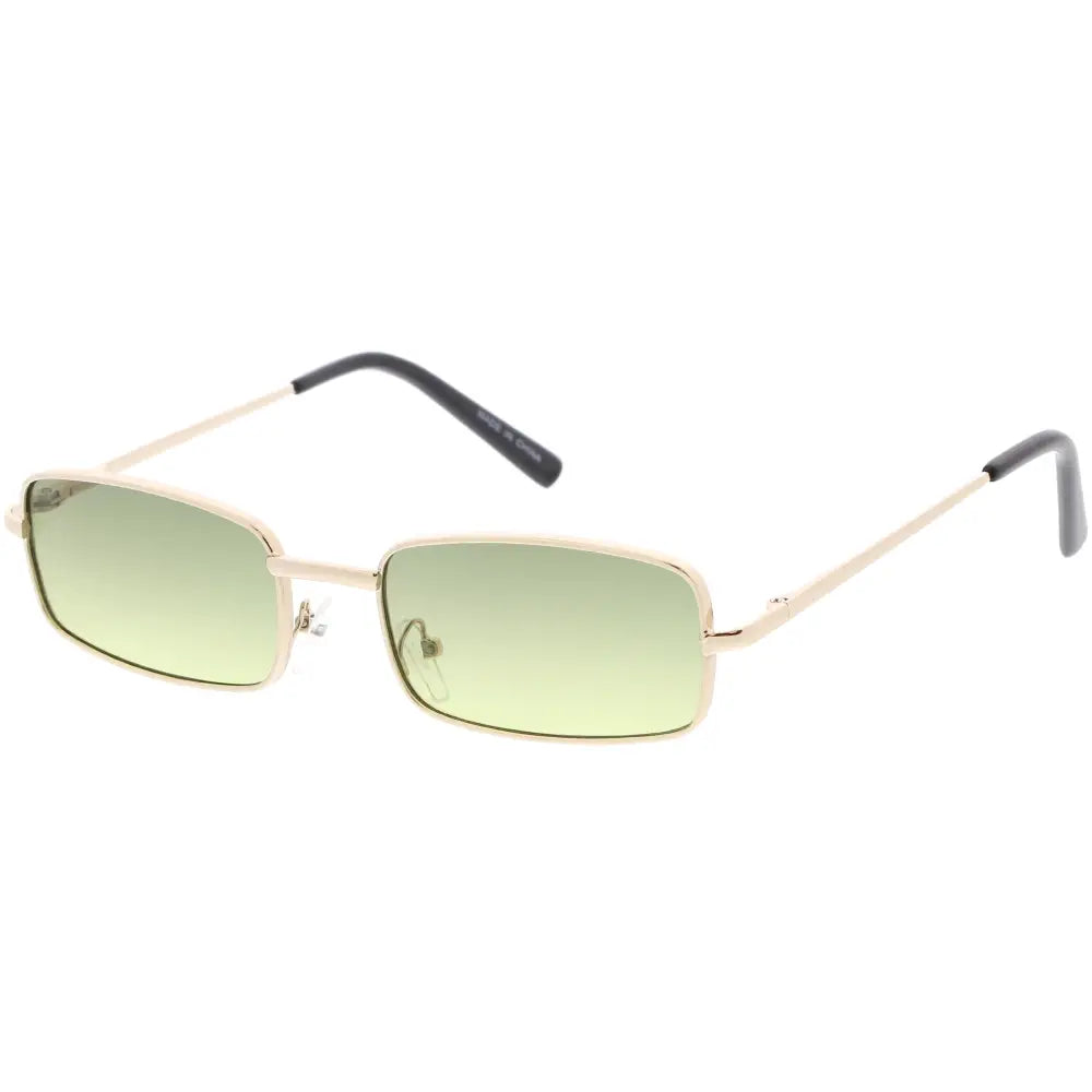Gold-toned rectangular sunglasses with gradient green lenses and black temple tips set of 12 W3280