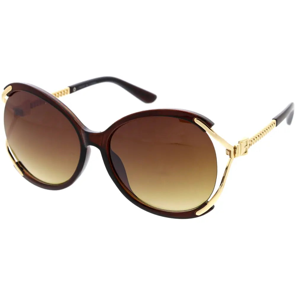 Gafas de sol de acetato carey marrón con detalles metálicos dorados y lentes degradados marrones, juego de 12