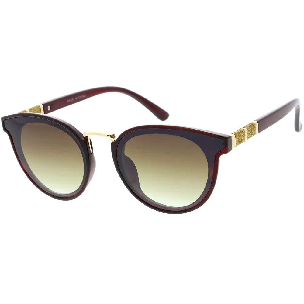 Set of 12 burgundy acetate cat-eye sunglasses with gold-tone metal accents and gradient brown lenses