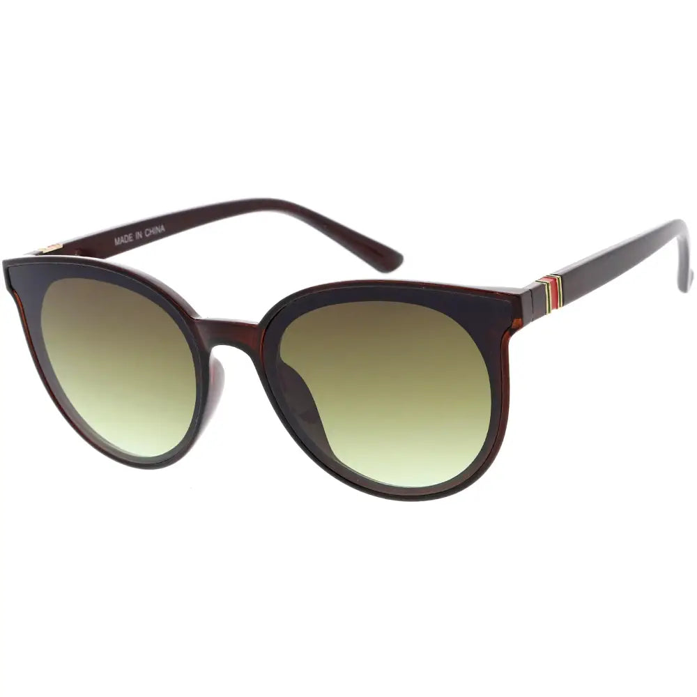 Brown tortoise-shell cat-eye sunglasses with gradient green lenses and gold-trimmed temple accents set of 12