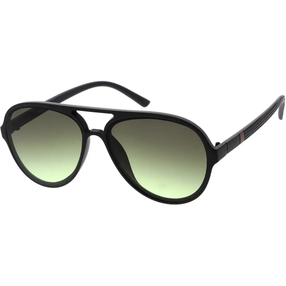 Black aviator sunglasses with gradient green lenses and textured temple arms w3367 set of 12