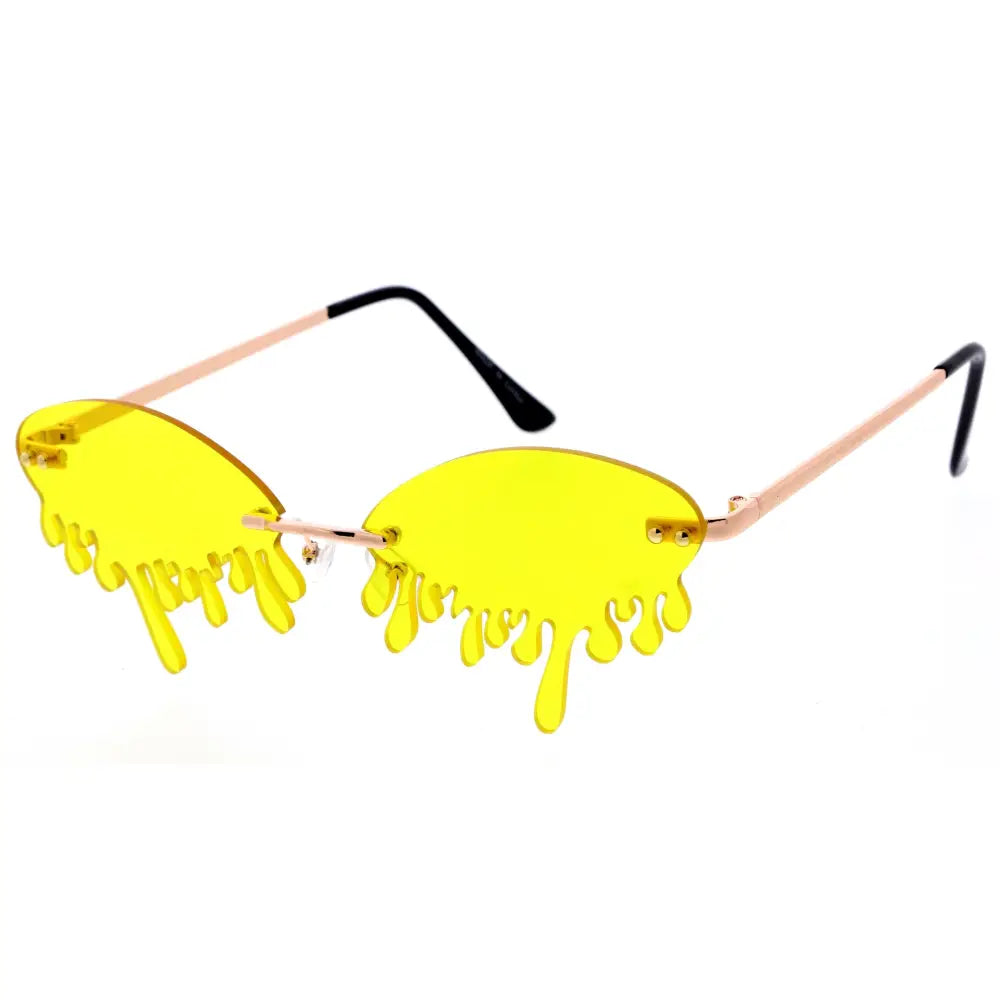 Bright yellow sunglasses with dripping lenses rose gold frames and black temple tips set of 12 w3420