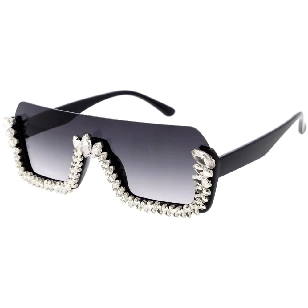 Black sunglasses with bold angular frame and clear rhinestones along the edges W3460 set of 12