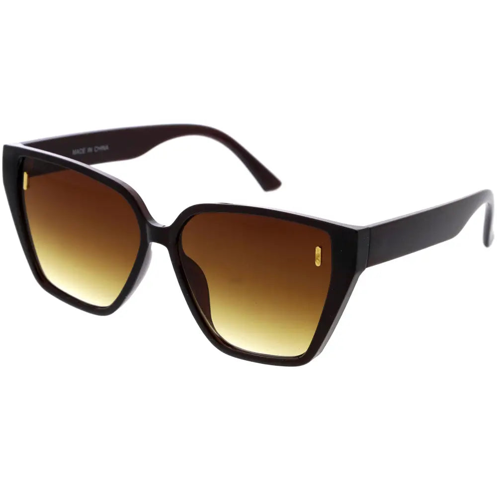 Set of 12 black cat-eye sunglasses with gradient brown to amber lenses and small gold accents on the temples
