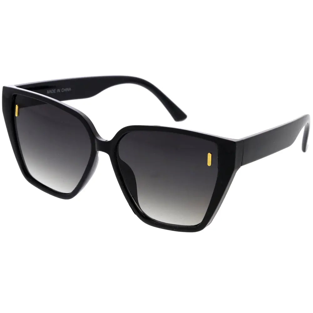 Black cat-eye sunglasses set of 12 with gradient gray lenses and gold accent details