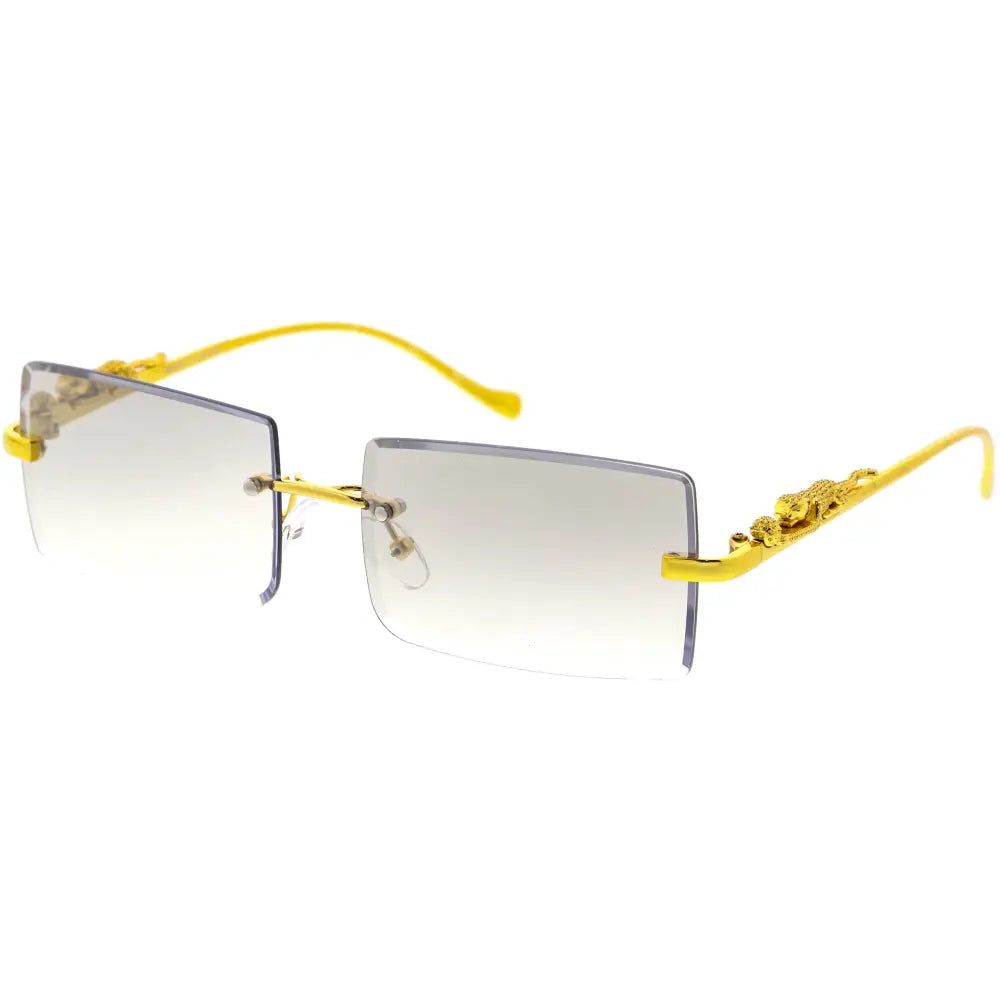 Gold-framed rectangular sunglasses with gradient gray lenses and ornate lion-head detailing on the temples set of 12