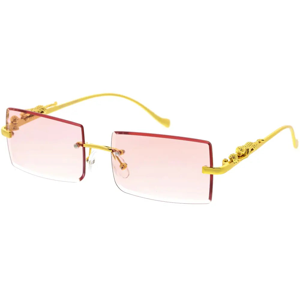 Gold-framed rectangular sunglasses with pink gradient lenses and ornate sculpted temples in a set of 12 W3466