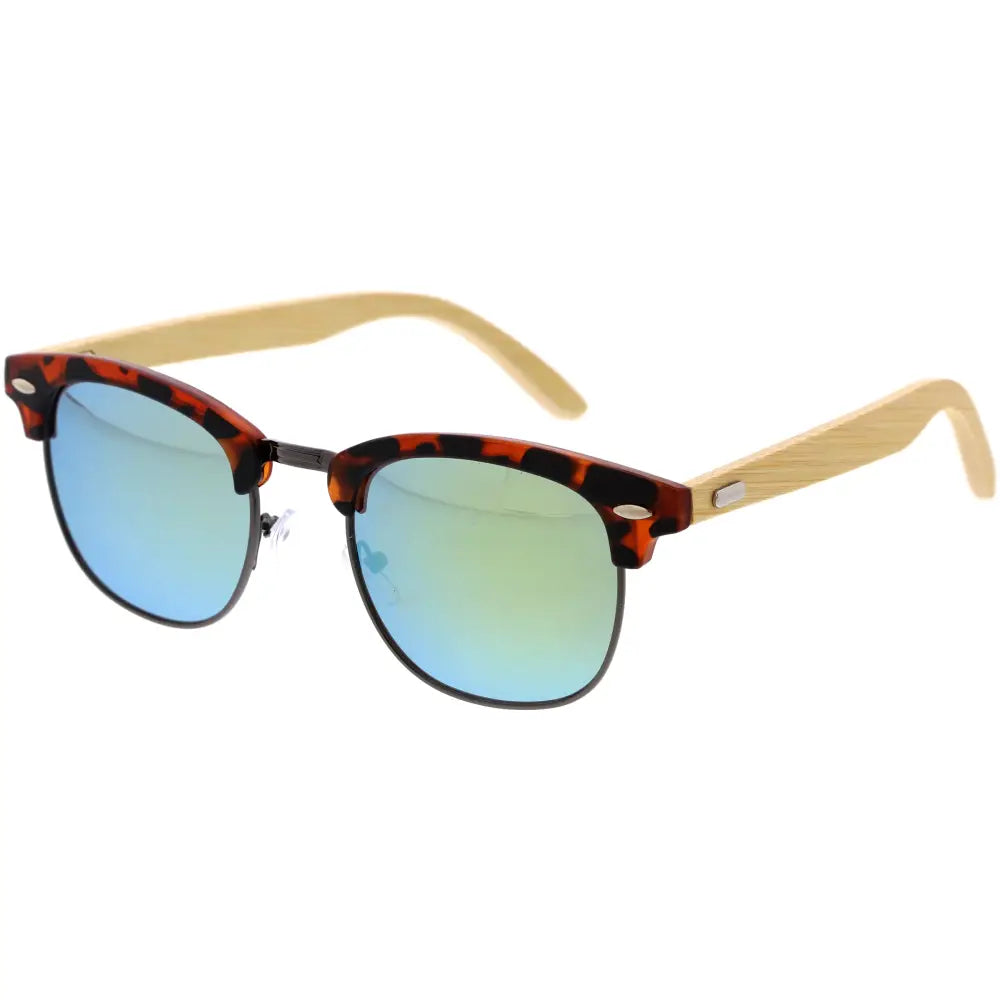 Tortoiseshell bamboo-framed sunglasses with gradient blue-green mirrored lenses w3493 set of 12
