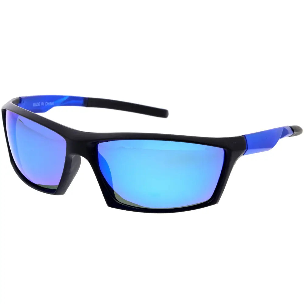 Black and blue sport sunglasses with mirrored lenses in a set of 12 model w3501p
