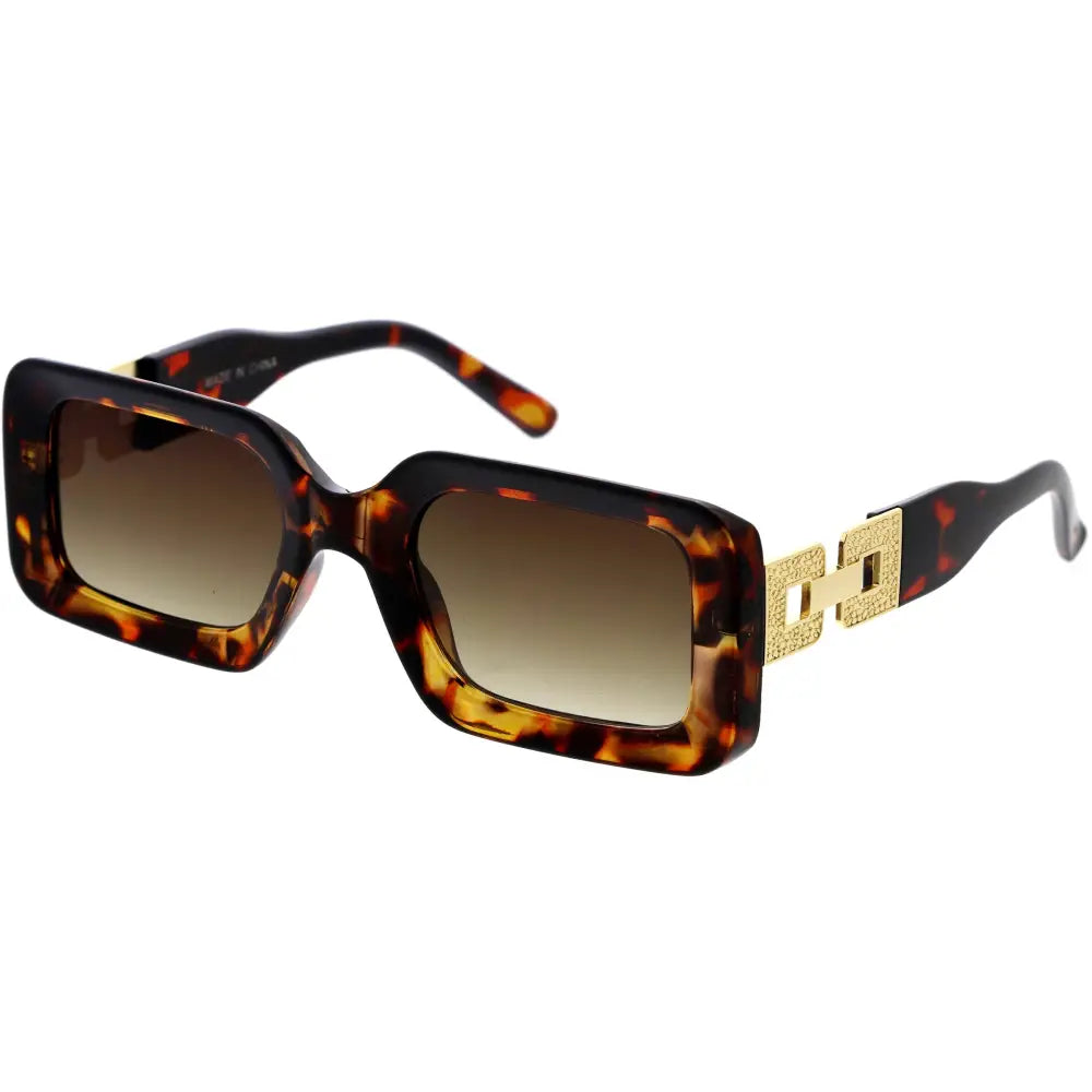 Gafas de sol de acetato carey con puente de cadena dorada y lentes degradados marrones, juego de 12 W3506