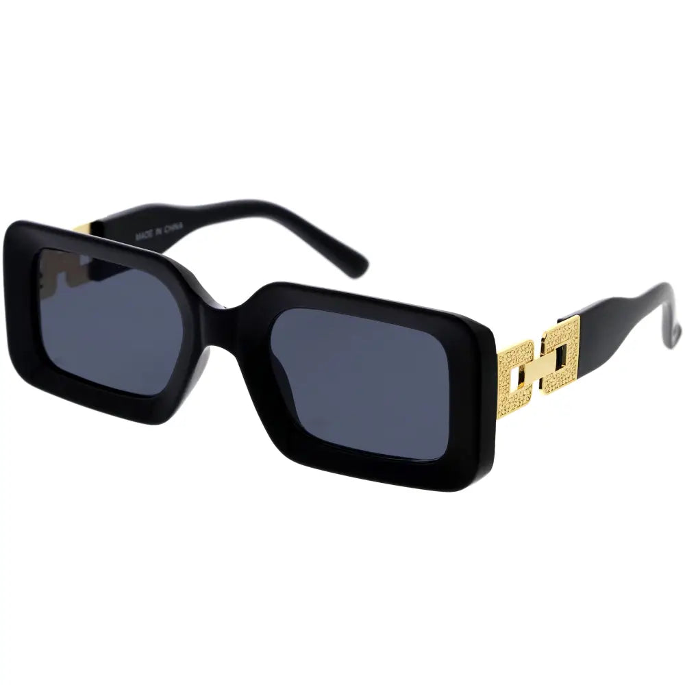 Gafas de sol rectangulares negras con varillas de cadena dorada y lentes gris oscuro, juego de 12 W3506