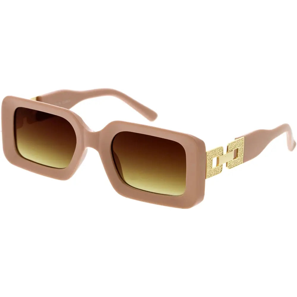 Gafas de sol cuadradas beige con varillas de cadena dorada y lentes degradados marrones, juego de 12 W3506