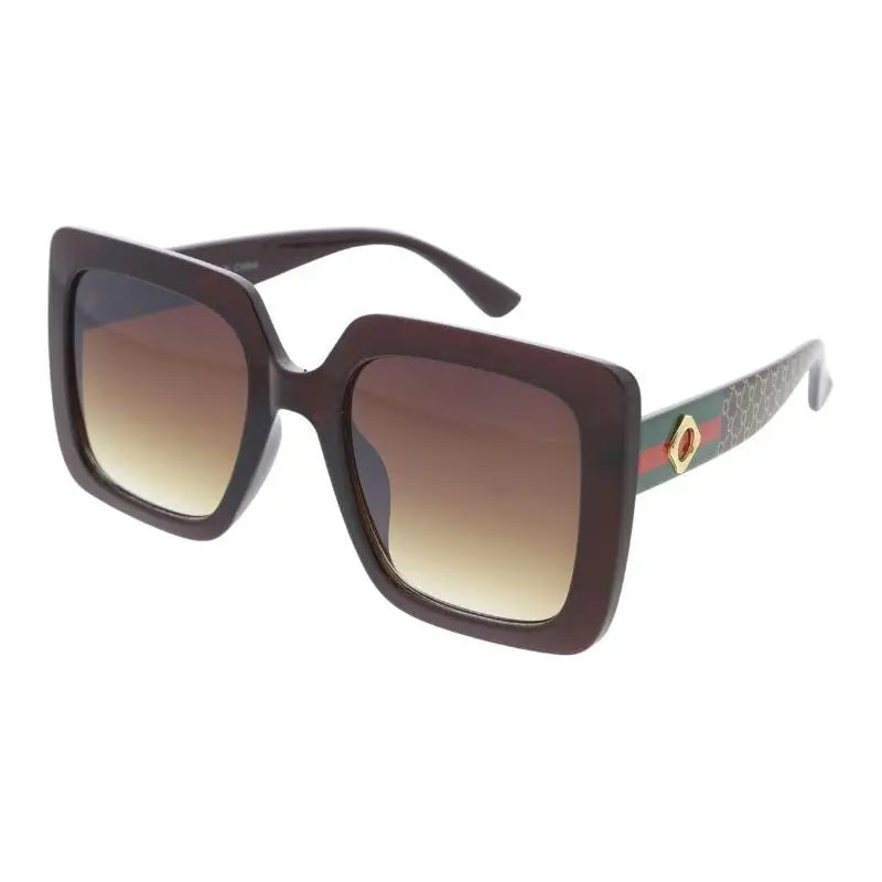 Gafas de sol de montura cuadrada marrón con lentes degradados y logotipo en la varilla w3510, juego de 12