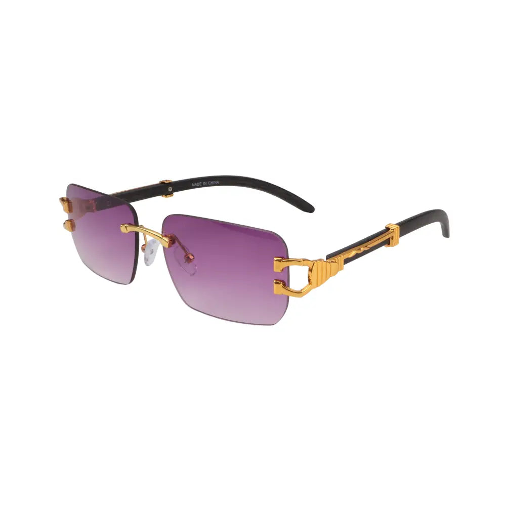 Gafas de sol rectangulares doradas con lentes degradados morados y varillas negras, juego de 12, modelo W3514