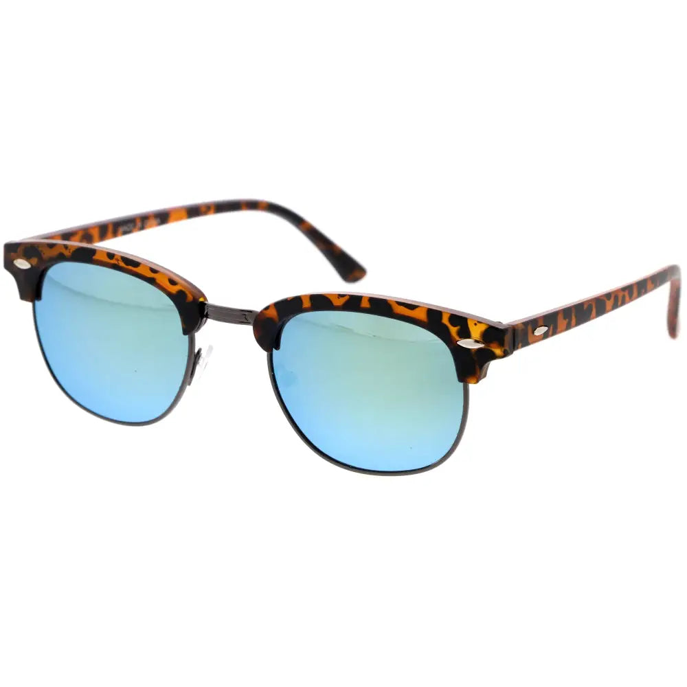 Set of 12 tortoiseshell acetate sunglasses with blue mirrored lenses and rectangular frames model W3519
