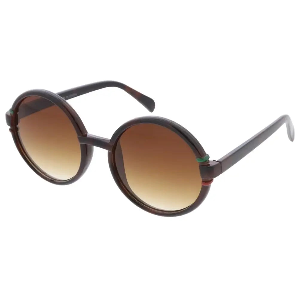 Round brown tortoiseshell sunglasses with gradient brown lenses and green accent details set of 12 w3521