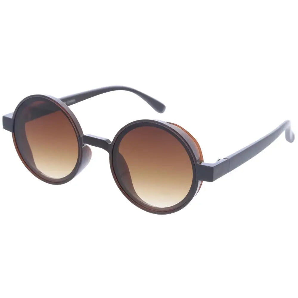 Gafas de sol de montura redonda con lentes degradados marrón oscuro y montura de plástico negra, juego de 12 w3527