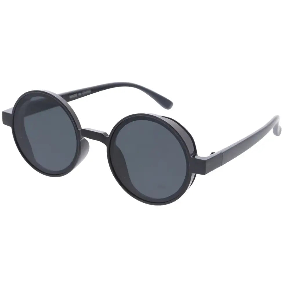 Set of 12 black round-framed sunglasses with dark gray lenses and a sleek modern design w3527